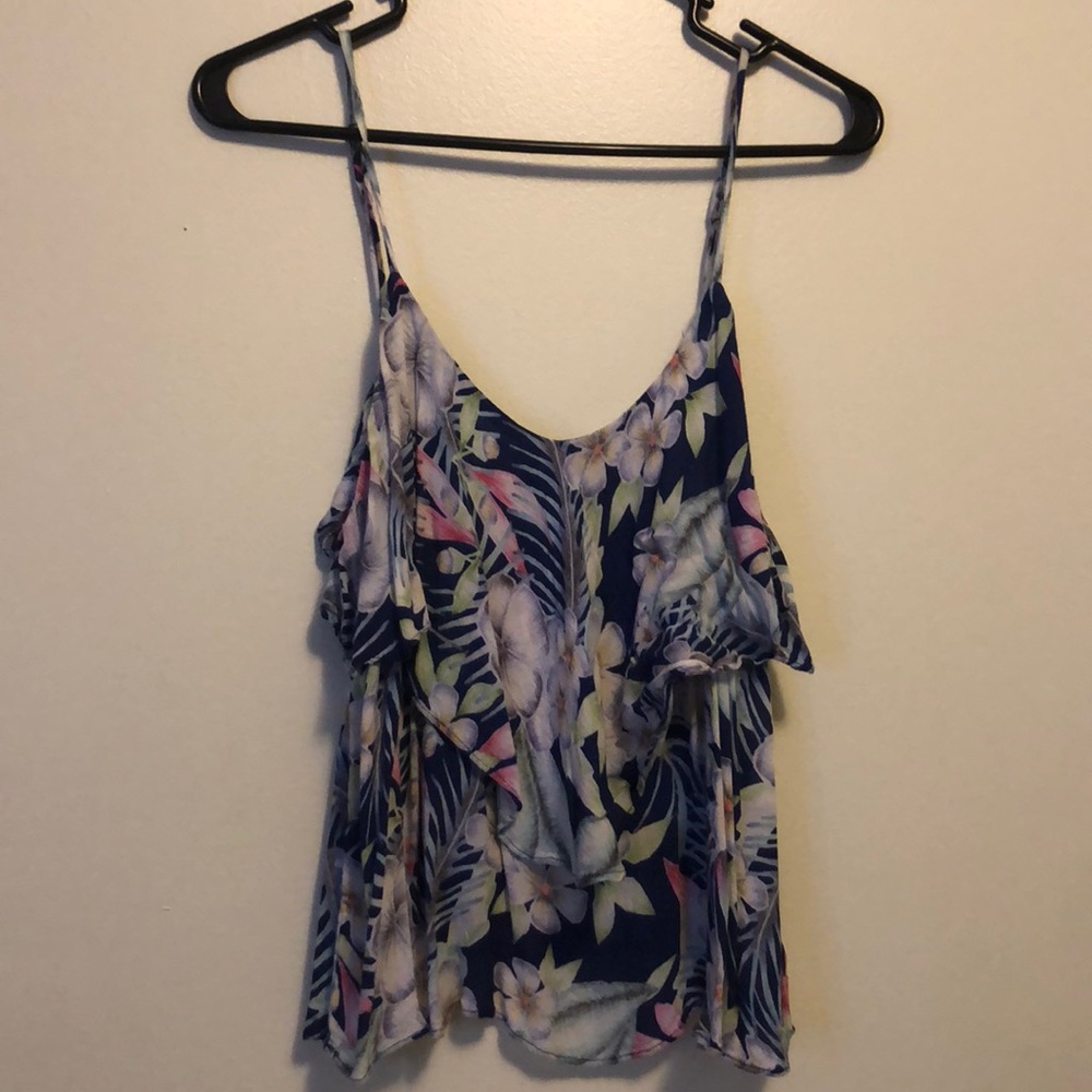 AE blue floral crop tank